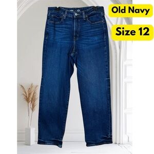 Old Navy High Rise O.G. Loose Blue Jeans Women’s Size 12 dark wash straight leg